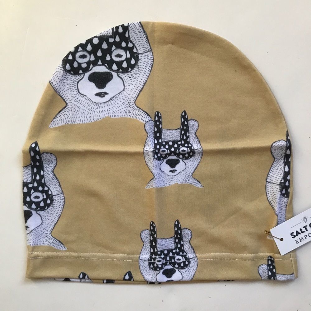 New salt city emporium mustard masked bear beanie